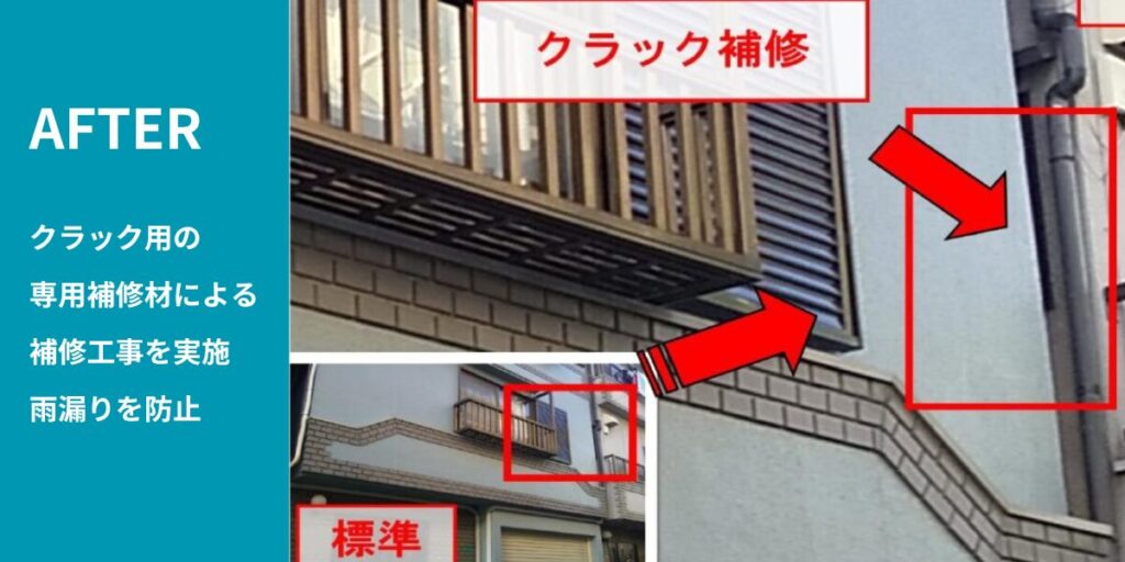 AFTER クラック用の専用補修材による補修工事を実施雨漏りを防止